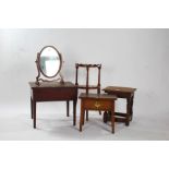 Five items of furniture, to include a swing mirror, joint stool, two tier table, stool with lift