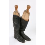 Pair of Marlborough black leather riding boots, with wooden shoe trees, size 8