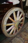 Southern Indian carriage wheel, in bright polychrome colours, 120cm wide