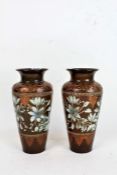 Pair of Victorian Doulton Lambeth stoneware vases, the cylindrical vases painted with white