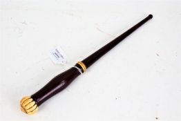 19th Century marine ivory mounted turned wooden baton, with gadrooned terminal, 36.5cm high