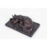 Alice Mary Chaplin bronze sculpture, cat and kittens, signed to base, 16cm wide, 9.5cm deep