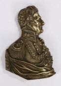 Brass portrait bust depicting Arthur Wellesley, 1st Duke of Wellington, 12cm wide, 19cm high