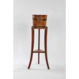 Oak and brass coopered plant stand, with under tier, 91cm high