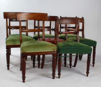 Harlequin set of eight mahogany dining chairs, with curved cresting rails and varying splat backs,