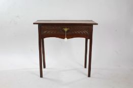 19th century oak side table, fitted single drawer, raised on square supports, 79cm wide