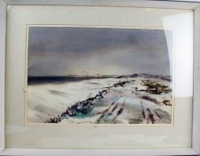 Thomas Liverton (1907 - 1973), Sussex Coast Under Snow, signed watercolour, housed in a contemporary