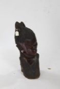 Large African carved wooden female bust, 61cm high