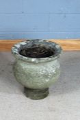 Concrete garden planter, of ribbed baluster form, 44cm diameter x 45cm high