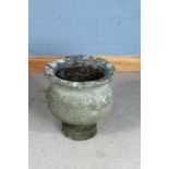 Concrete garden planter, of ribbed baluster form, 44cm diameter x 45cm high