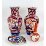 Pair of Imari pattern vases, with foliate and bird decoration, 31cm high, Japanese satsuma vase with