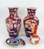 Pair of Imari pattern vases, with foliate and bird decoration, 31cm high, Japanese satsuma vase with