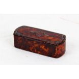 19th century burr wood effect snuff box, the hinged lid inlaid with white metal, 9.5cm wide