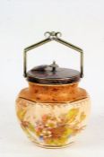Late Victorian Doulton Burslem porcelain and silver plated biscuit barrel, having swing handle and