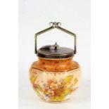 Late Victorian Doulton Burslem porcelain and silver plated biscuit barrel, having swing handle and