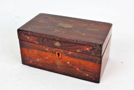 Sheraton revival painted rosewood box, with painted foliate and crossed musical instrument