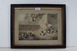 After S. Howitt (c.1765-1822) - coloured etching depicting beagles, signed to the bottom left