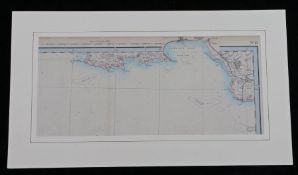 C.F. Cruchley, coloured map engraving, Swansea Bay, circa 1860, mounted, the map 47cm x 20.5cm
