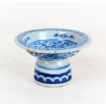 19th Century Chinese porcelain stem cup, with blue foliate and scroll decoration, 9.5cm diameter,