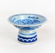 19th Century Chinese porcelain stem cup, with blue foliate and scroll decoration, 9.5cm diameter,