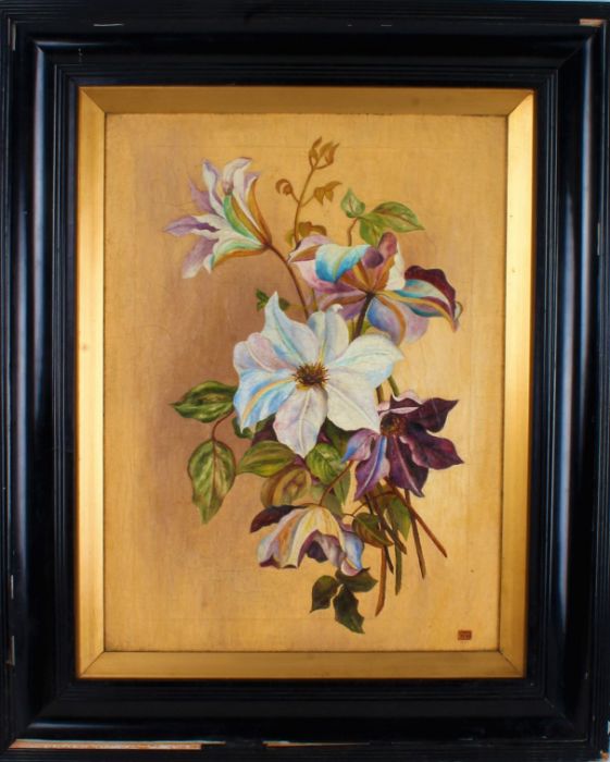Early 20th Century school, flowers in an Art Nouveau manner, initialled GC, oil on canvas, 29cm x