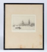 Rowland Langmaid (1897 - 1956), "Westminster", signed etching, housed in an ebonised glazed frame,