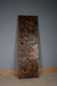Embossed leather screen panel, with foliate decoration, 68cm wide, 213cm high