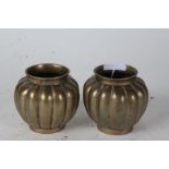 Pair of Chinese bronze pots, of baluster form with fluted body, marks to base, 20th century, each