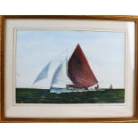 Leo Bridges, "Staysail Barges at the Deben Estuary", signed watercolour, dated 1995, housed in a