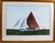 Leo Bridges, "Staysail Barges at the Deben Estuary", signed watercolour, dated 1995, housed in a