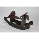 Folk art style painted wooden rocking horse, 103cm long