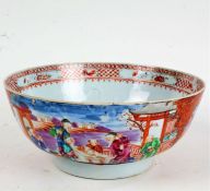 Chinese Export Mandarin palette punch bowl, Qing Dynasty, late 18th Century, polychrome decorated