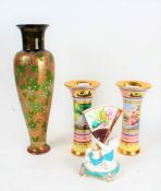 Pair of Royal Vienna porcelain vases, each of cylindrical form, Paris & Helena, and Psyche, one