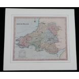 Henry Teesdale, coloured map engraving, South Wales, mounted, the map 42.5cm x 35cm