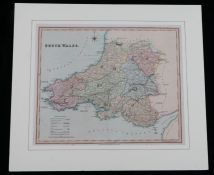 Henry Teesdale, coloured map engraving, South Wales, mounted, the map 42.5cm x 35cm