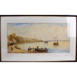 J Salmon, 19th century school, study of figures by a shoreline, signed watercolour, dated 1876,