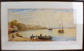 J Salmon, 19th century school, study of figures by a shoreline, signed watercolour, dated 1876,