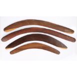 Collection of Australian boomerangs, each of arched form in hardwood, 52.5cm wide to 77.5cm long, (