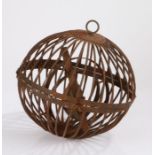 19th Century ships gimbal lamp, the orb cage exterior housing the gimballed lamp, 34cm diameter