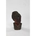 African carved wooden female bust, 44cm high