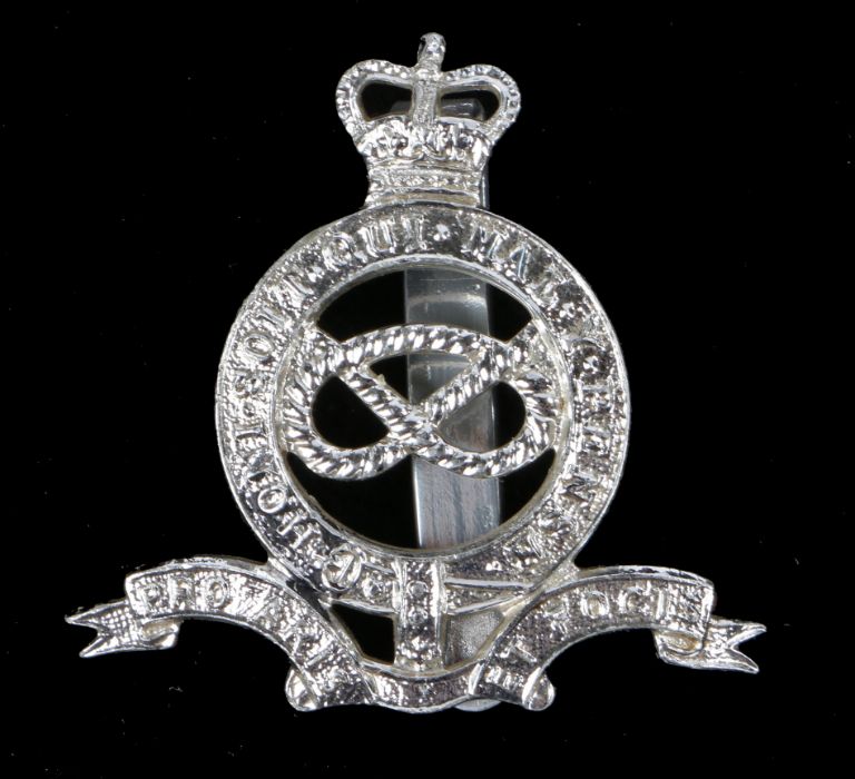 Scarce cap badge in anodised aluminium to The Staffordshire Yeomanry (Queens Own Royal Regiment),