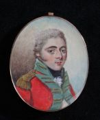 Late 18th Century Military Portrait miniature of a British infantry officer, shown in scarlet coat