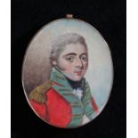 Late 18th Century Military Portrait miniature of a British infantry officer, shown in scarlet coat