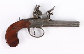 Early 19th century Boxlock Pocket Flintlock Pistol by Holmes, Liverpool, engraved lock plates, 6cm