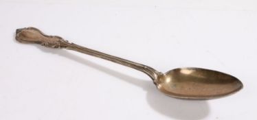 Victorian silver basting spoon, London 1838, maker Benjamin Smith III, the scroll cast handle