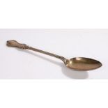 Victorian silver basting spoon, London 1838, maker Benjamin Smith III, the scroll cast handle