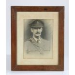 Framed First World War pencil drawing of a British Officer of the Norfolk Yeomanry (Kings Own