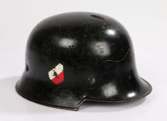 German Third Reich M34 Civil Defence Feuerwehr (Fire Service) Helmet, black painted with National