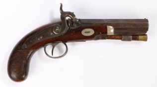 19th century rifled percussion pistol, 'Winchester' signed to lock, octagonal barrel with fore