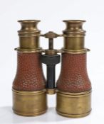 First World War United States Navy Binoculars, brass with a leatherette covering, stamped on one